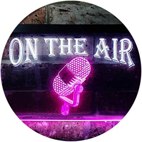 ADVPRO On The Air Microphone Recording Dual Color LED Barlicht Neonlicht Lichtwerbung Neon Sign Weiß & Violett 600 x 400mm st6s64-j0102-wp