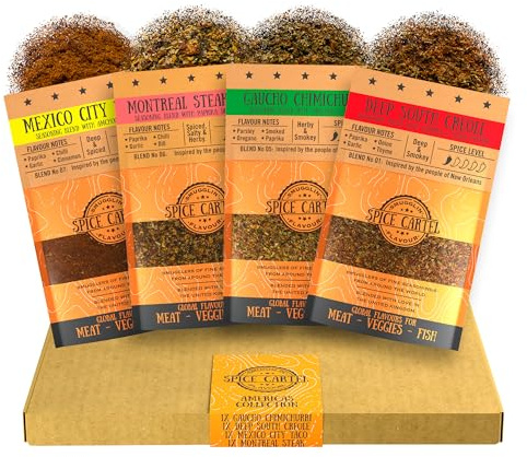 Spice Cartel, Americas Gift Box Collection of Artisinal Herb & Spice Blends from North & South America, 4-35g Resealable Pouches