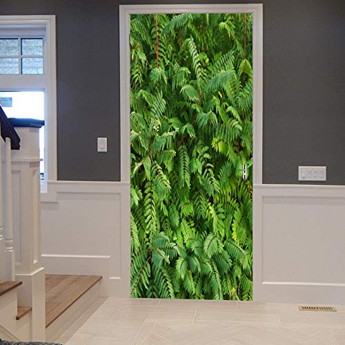 A.Monamour Türtapete Selbstklebend Türfolie Türposter 3D Tropische Grüne Pflanzen Verlassen Wald Garten Landschaft Sommer Thema Vinyl Folie Türdeko Tapete Wandbild Türaufkleber Türtattoo 90 x 200 cm