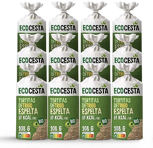 Ecocesta - Pack de 12 Unidades de 108 g de Tortitas Ecológicas de Trigo Espelta Integral - Sin Azúcar Añadido - Aptas para Veganos - Rica Fuente de Proteínas