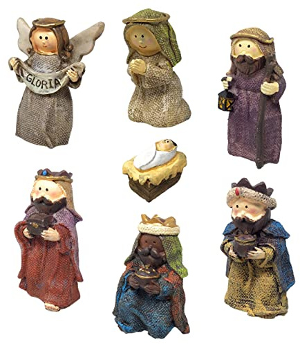 BANBERRY DESIGNS Nativity Set - 7 Piece Nativity Figurines - Baby Jesus, Mary, Joseph, 3 Kings, Angel Figures - Manger Scene Accessories - Sizes Range from 1.25 to 3