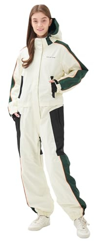 MOUS ONE Women One Pieces Ski Suits Waterproof Warm Insulated Ski Jumpsuit Removable Hood Snowsuit for Snow Sport(White, X-Large)