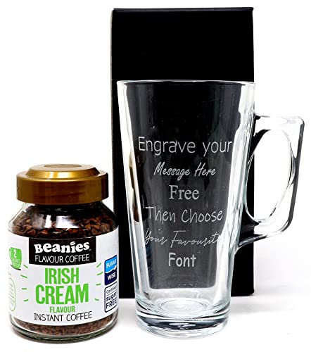 Regalo Personalised Coffee Glass with Jar of Instant Coffee (Beanies Irish Cream Coffee)
