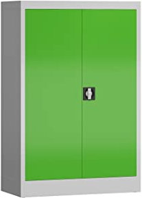 Aktenschrank Metallschrank mit 2 Türen, 1200 x 800 x 380 mm Mehrzweckschrank abschließbar (RAL 7035/6018 lichtgrau/gelbgrün)