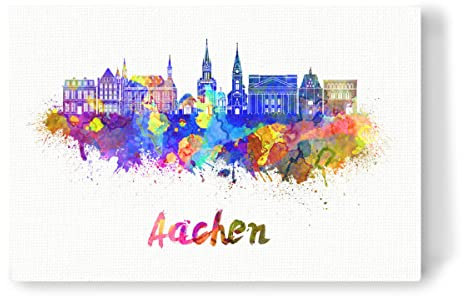 artboxONE Leinwand 60x40 cm Städte Aachen Skyline in Watercolor-b von Paul Rommer