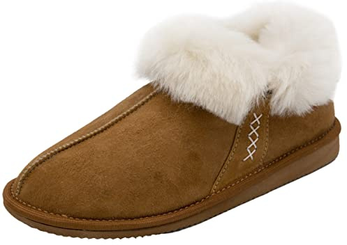 Hollert Damen Lammfell Hausschuhe WINNETOU Braun Merino Echtfell Mokassin
