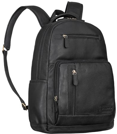 STILORD Hubertus Lederrucksack Damen und Herren Vintage Laptop-Rucksack 15,6 Zoll Schulrucksack Leder Daypacks Lehrertasche Retro Farbe:schwarz