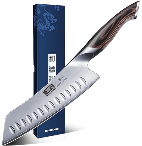 HOSHANHO Coltello da Cucina da 18 cm - Coltello Santoku Professionale Coltelli Cucina Giapponesed con Impugnatura Ergonomica in Legno Pakka