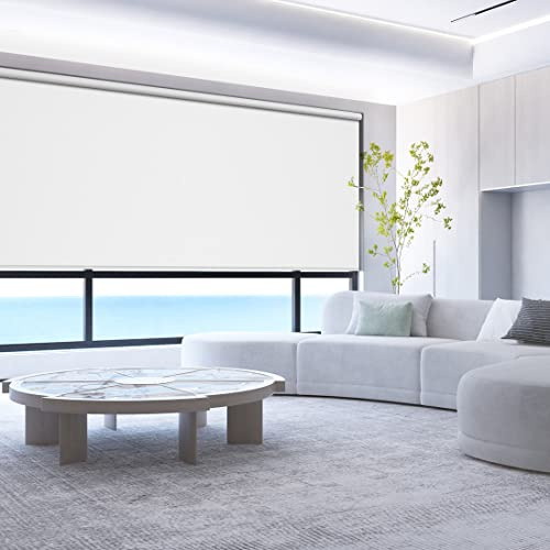ZSHINE Motorized Blackout Window Blinds Over-Size Customize Width (21-114 Inches) Remote Control Wireless and Rechargeable Motor Roller Shades Blinds for Windows(White)