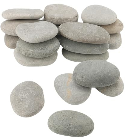 ZEONHAK 20 PCS 7-10cm Large Grey Pebbles for Painting, Smooth Stones for DIY Craft