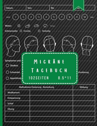 Migräne Tagebuch: Schmerzen bekämpfen - Tagebuch zum Dokumentieren und Ankreuzen für chronische Kopfschmerzen