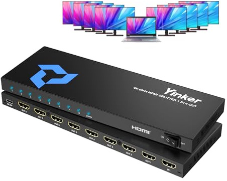 Yinker 4K@60Hz Slim HDMI Splitter 1 in 8 Out, 1x8 Splitter with HDMI 2.0b 18Gbps, RGB 4:4:4, EDID Management, Type-C Powered, Mirror & Duplicate Mode Only, Works with TV, Monitor, Projector, PS5, Xbox