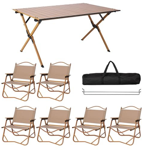 Campingstühle 6er-Set mit 1 Tisch, Klappstühle für den Außenbereich, Campingtisch, Rasen, Faltbarer Stuhl mit Aufbewahrungstaschen für Reisen im Freien