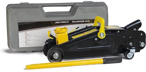 BRICOZONE Cric Sollevatore Martinetto Idraulico Per Auto 2t Con Valigetta Nero E Giallo Ruote Bidirezionali A Cuscinetto Assetto Ribassato Professionale Per Veicoli Auto Moto