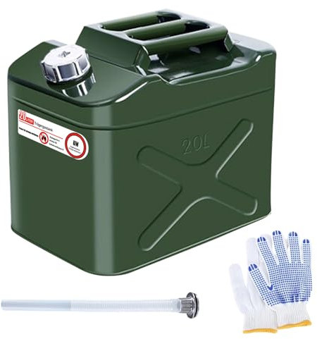 Benzinkanister 20L metall, 20 Liter Stahlblech Kraftstoffkanister mit UN-Standard Ausgießer flexibel,für Benzin, Diesel