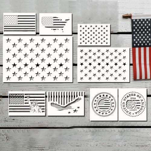14 pcs American Flag Stencil Templates & Star Stencil & map Stencil for Painting on Wood Crafts Fabric/Airbrush/Reusable Stencil/DIY Drawing Painting Craft Projects/Glass and Wall Planner