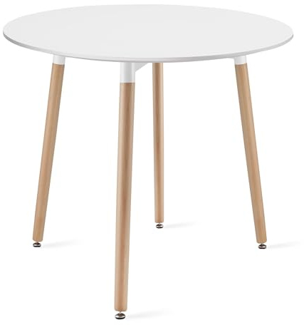 Home Collective Esszimmertisch Runder weißer Esstisch mit Beinen aus Naturbuche 80 cm Durchmesser Modernes und ergonomisches Design für Küche Esszimmer Wohnzimmer Langlebige MDF-Platte