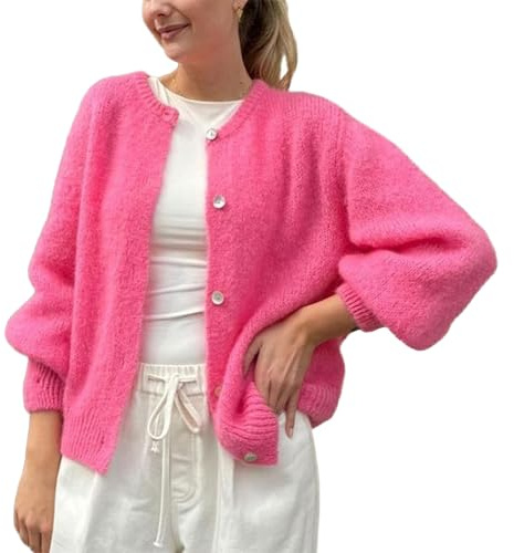 Geagodelia Damen Strickjacke Elegante Langarm Strick Cropped Cardigan Pullover Strickpullover Strickweste Y2k Sweater Knitted Top Herbst Frühling (A - Rosa, S)