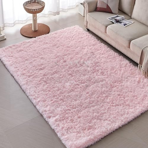XUEDNGM Teppich Kunstfell Teppich Hochflor 90 x 200 cm Waschbar Bis 30 Grad, Super Soft, Anti-Rutsch, Flauschig Moderner Hochflor Teppich Wohnzimmer für Wohnzimmer, Schlafzimmer, Rosa