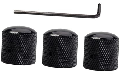 3 Stück Schwarze Metall Kuppelknöpfe für Bass und Gitarre Gd107 | Passend für Geteilte Schaftpotis, für Importierte Konzentrische Wellen, Inklusive Schraubenschlüssel