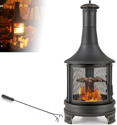 Brasero d'extérieur pour barbecue avec cheminée à bois, poêle à bois, protection contre les étincelles pour jardin, terrasse