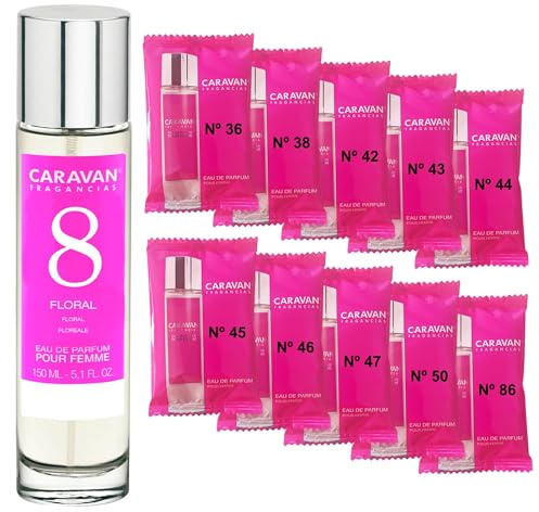 CARAVAN FRAGANCIAS Damenparfüm Nr. 8, 150 ml + Set mit 10 Flaschen mit verschiedenen Damenduften von Caravan, um neue Düfte zu entdecken