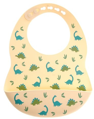 Ziggle Silicone Baby Bib – Dinosaur Design for Weaning and Feeding | Waterproof, Soft & Adjustable Newborn Essential for Baby Boys and Girls | BPA Free Toddler Bib | Fits 6–36 Months | Easy to Clean