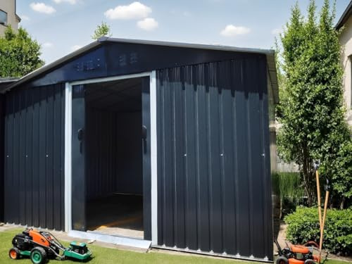 Outgarden Metall-Gerätehaus Classic Anthrazit | 4,8 m² | Verzinkter Stahl | Satteldach | Doppeltür | Wetterfest | Metall Gartenhaus | Gartengerätehaus
