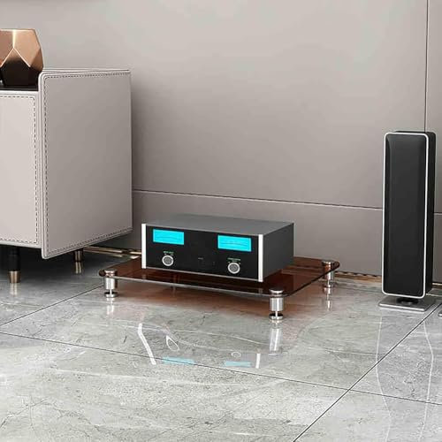 MegLob Soporte De Consola De Vidrio Templado, Soporte De Medios AV De Servicio Pesado, Gran Estante De Torres De Audio Profesional, Estante De Consola De Videojuegos,Brown 1 tier