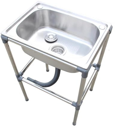 Stainless Steel Restaurant Kitchen Sink, Single Bowl Utility Sink with Drain & Tap Hole - Freestanding Outdoor Camping Garden Sink for Washing - Garage, Laundry Room -