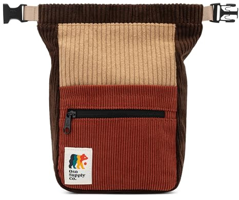 OSO Supply Co - Retro Cord-Bouldereimer, große, freistehende Kreide-Tasche zum Klettern, magnetischer Roll-Down-Verschluss, Zwei Bürstenschlaufen, Reißverschlusstaschen und Tasche