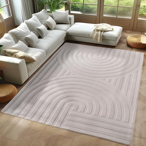 Carpetsale24 Boho Teppich 200 x 290 cm Creme, Weicher Skandinavischer Kurzflor mit 3D-Effekt, Waschbar & Pflegeleicht, Großer Teppich für Wohnzimmer, Esszimmer oder offene Räume