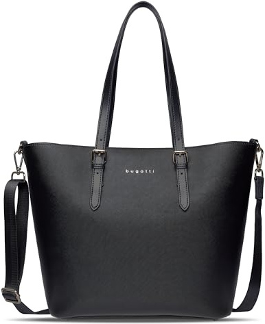 bugatti Ella großer Shopper bag-in-bag, Damen-Handtasche in Saffiano-Art aus Kunstleder, schwarz