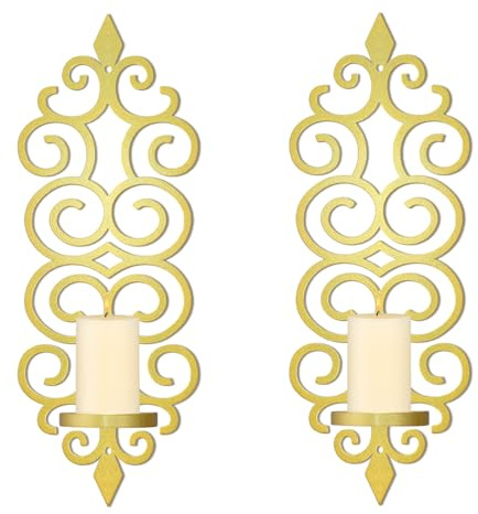 OYEFLY DIY Metal Candle Sconces Wall Decor, Wall Mounted Candle Holder (Gold)