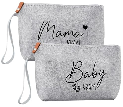 2 Stück Geschenke für Werdende Mütter, Kosmetiktasche aus Filz mit Reißverschluss Filztasche Geschenk Geburt für Frauen Mama Hellgrau