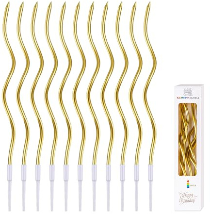 60 Pezzi Candeline Compleanno, Candele Compleanno, Candele a Spirale di Compleanno Lunga E Sottile per Torte Lunga Compleanno Matrimoni Eventi, Candeline con Supporto Decorazione (Dorato)
