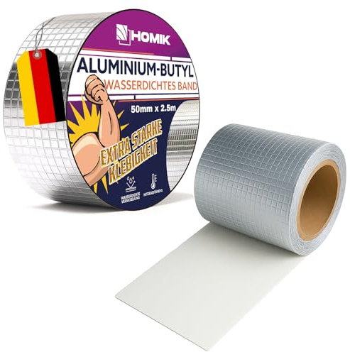 HOMIK 2x 5cm x 5m Bande d'étanchéité en aluminium et butyle extrêmement résistante aux UV - Étanche pour l'extérieur et l'intérieur - Ruban d'étanchéité étanche