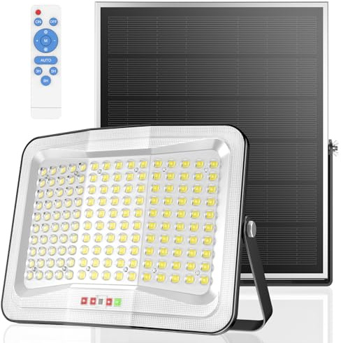 800W Solarlampen für Außen mit Bewegungsmelder, IP66 Wasserdichte Super Groß 40 * 35cm Solarpanel LED Solar Strahler Aussen mit Fernbedienung, 6000K 5000LM Solar-Split Solarleuchten für Garten