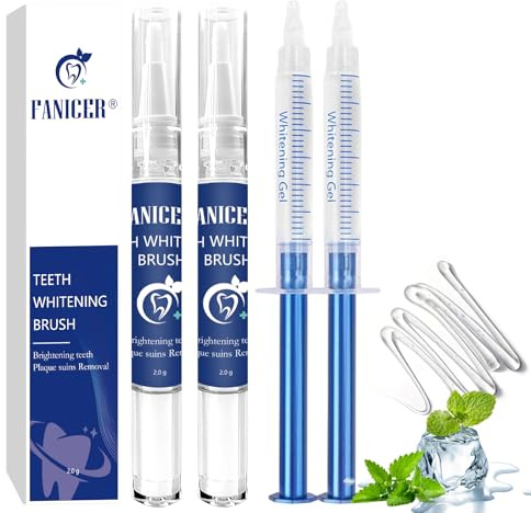 Kit Sbiancamento Denti Professionale, 2 Penne Sbiancanti + 2 Gel da 3ml, Sbiancante per Eliminare Macchie da Caffè, Tè e Fumo, Istruzioni Facili per Uso Domestico