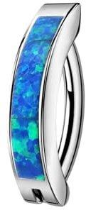 ALACLO 16G Labret Stud, G23 Titanium Vertical Labret Lip Piercing Jewelry, Blue Opal Eyebrow Ring Clicker Belly Button Ring Hoop For Women Men 10mm