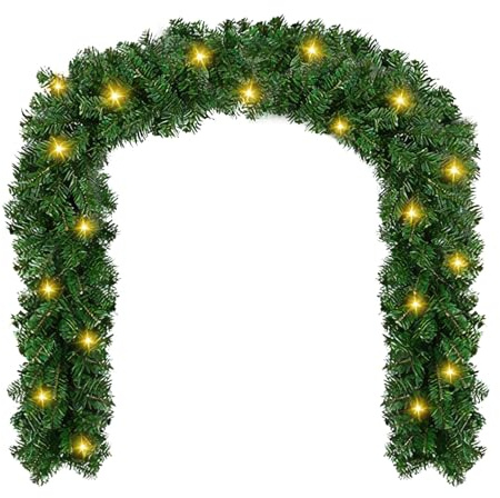Jaxguom Weihnachtsgirlande mit Beleuchtung, 5m 100 LEDs Künstliche Tannengirlande Grün Innen Außen Weihnachtsdeko Weihnachten Deko für Treppe Wand, Warmweiß