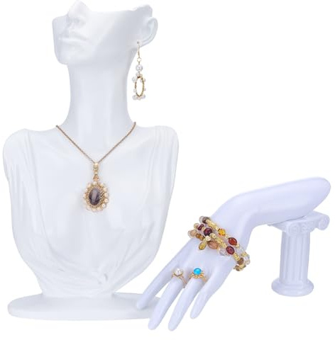 UNICRAFTALE Ensemble de 2 Pièces pour Présentation de Bijoux en Résine Blanche Comprenant Support pour Collier en Forme de Buste et Main Mannequin pour Bracelets Bagues et Colliers