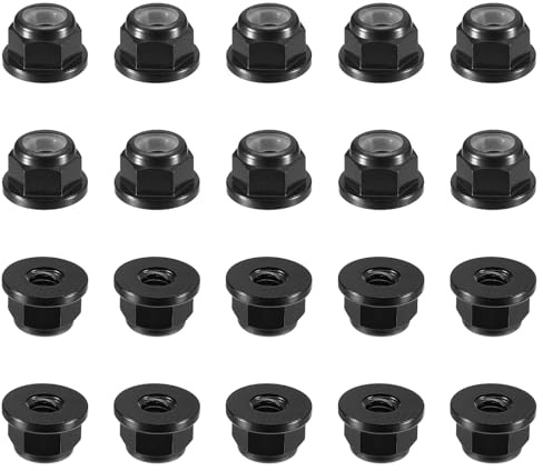 QUARKZMAN Tuercas Hexagonales Con Insertos De Nylon 20 Piezas - M2.5 X 0.45mm Tuerca De Aleación De Aluminio Autoblocante Tuerca De Brida Anodizada Para Fijadores (Negro)