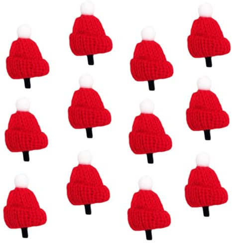 Gogogmee Lot de 12 Pinces à Cheveux de Noël de Chapeau Rouge Pompon Blanc Décoration de Table et Tasse de Thé Lait Accessoires Festifs pour Fête et Bureau