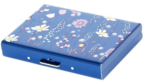 BONSYL® Tarjetero de Tarjeta de Crédito para Hombre y Mujer, Billetera de Metal Delgado con Protección RFID, con 8 Compartimentos, contra Robos Electrónicos. (8 Tarjetas/Azul/Flor)