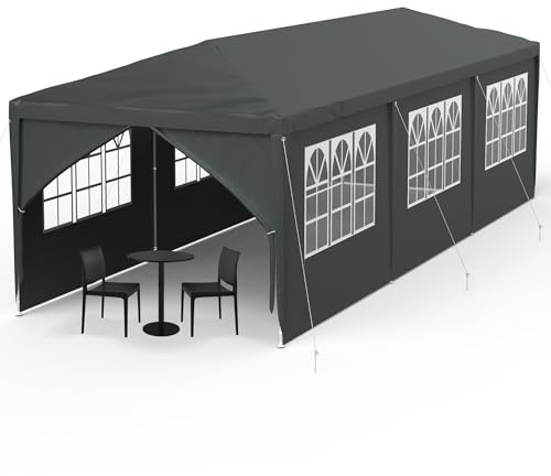 YRHome Pavillon 3x9m mit Seitenteilen Gartenpavillon Wasserdicht Dachmaß Gartenzelt Partyzelt UV Schutz Festzelt Winterfest Bierzelt Stabil Camping Zelt mit Fenstern Anthrazit