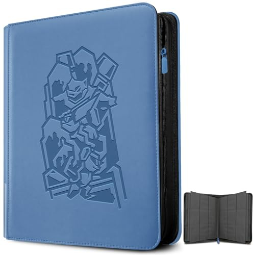 Douper Carpeta de tarjetas para tarjetas de Pokémon, 9 bolsillos, 360 tarjetas de intercambio, colección de juegos, carpeta con ranura para etiquetas personalizable y fundas de carga lateral (azul)