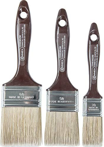 Connex Pinsel-Set 3-teilig - Für wasserbasierte & lösemittelhaltige Lasuren - Drei Flachpinsel mit 30 - 60 mm Breite - Helle Kunststoffborsten - Borstenstärke 6 / Malerpinsel / COXB365200 Braun,silber