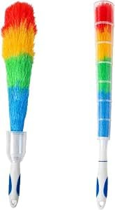 Pack of 2 Static Multi Coloured Rainbow Easy Storage Feather Duster with Cover