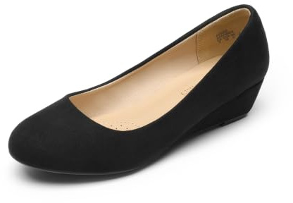 DREAM PAIRS Women's Debbie Mid Wedge Heel Pump Shoes, Size 5.5, Black/Suede